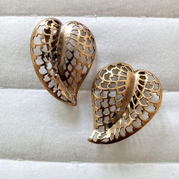 LES BERNARD Vintage Gold Leaf Earrings 80's #Maximalsm - Picture 2 of 6